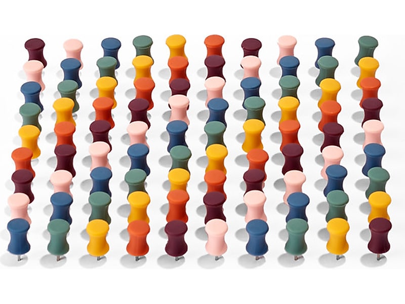 Poppin Push Pins, Assorted Colors, 100/Box, 6 Boxes/Kit (108678)