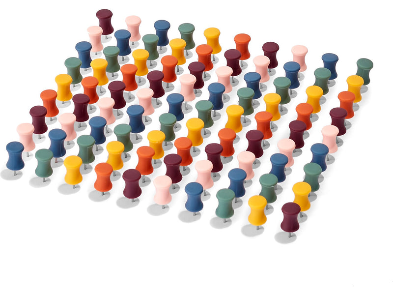 Poppin Push Pins, Assorted Colors, 100/Box, 6 Boxes/Kit (108678)