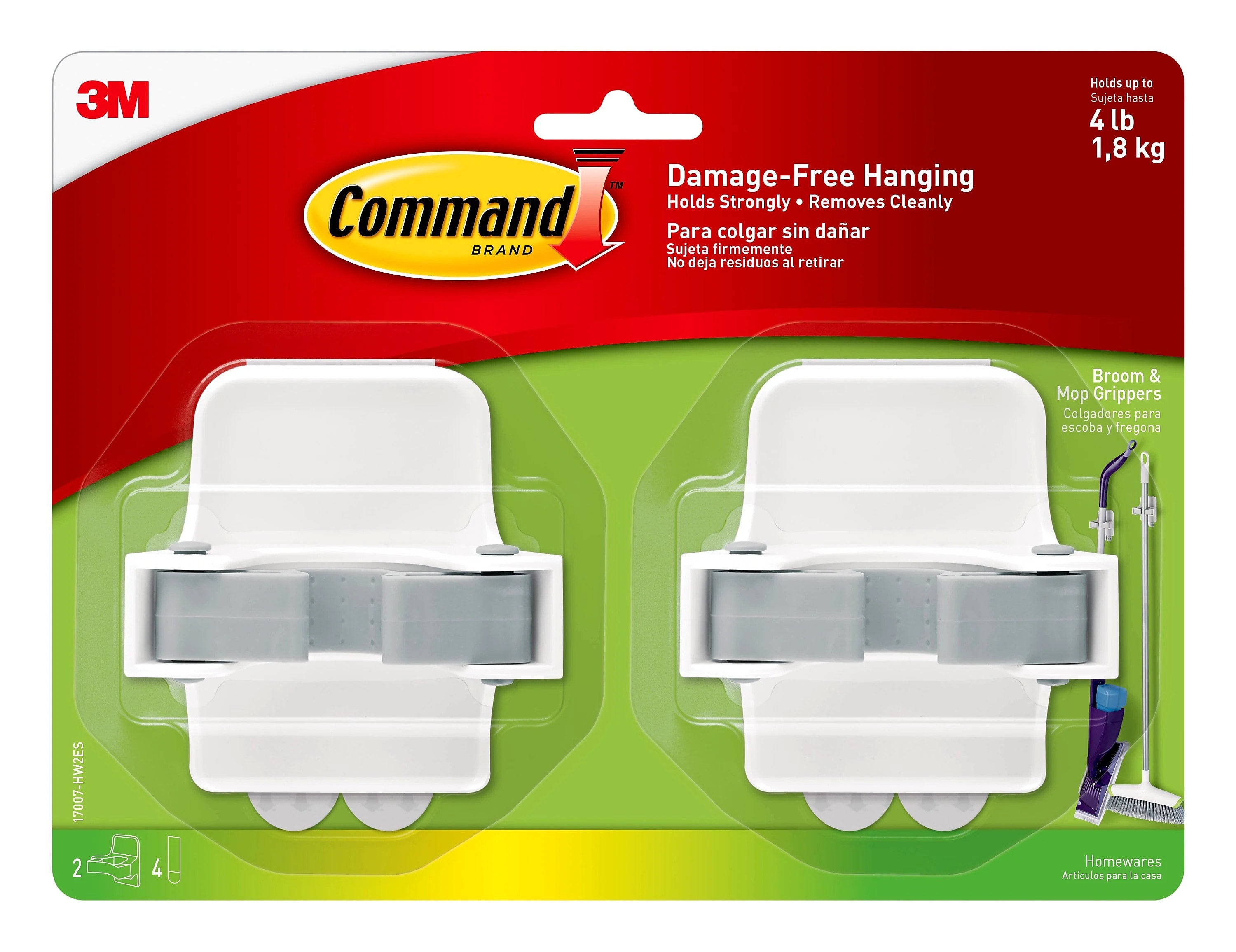 Command Large Broom Gripper, 4 lb., White, 2/Pack (17007-HW2ES)