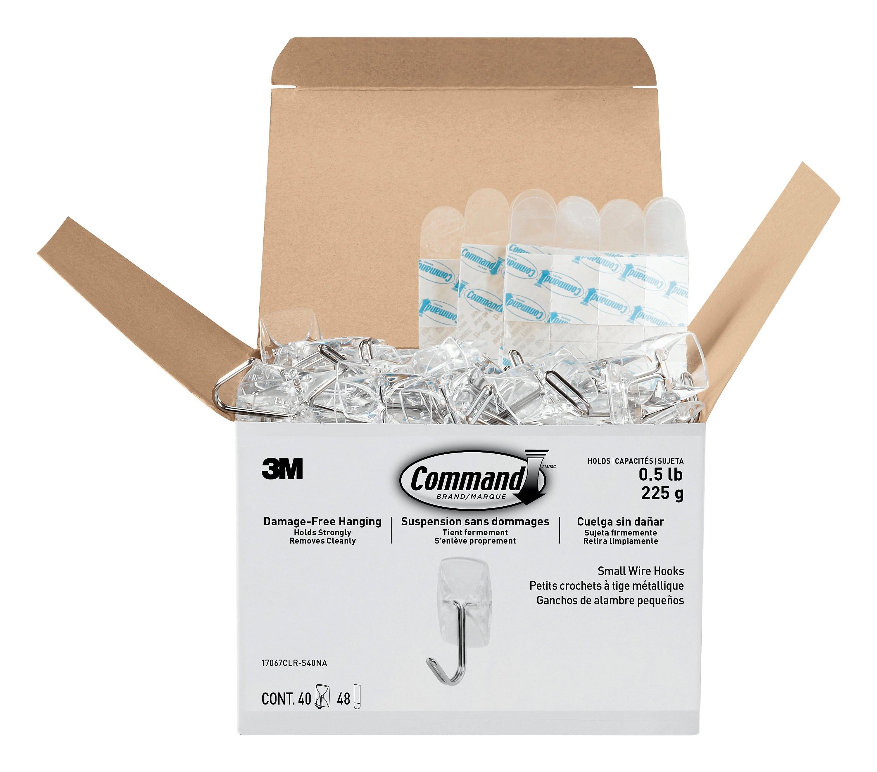 Command Small Wire Hook, 0.5 lb., Clear, 40/Pack (17067CLR-S40NA)