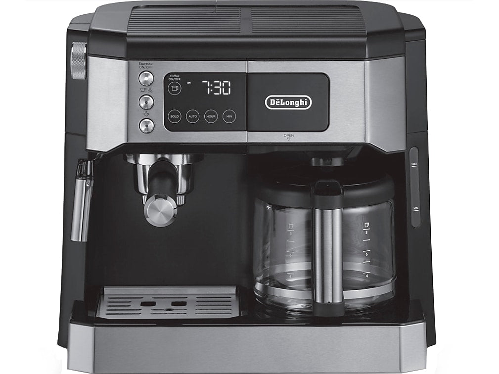 DeLonghi All-in-One 10-Cup Coffee and Espresso Machine Combination, Black/Stainless Steel (COM530M)