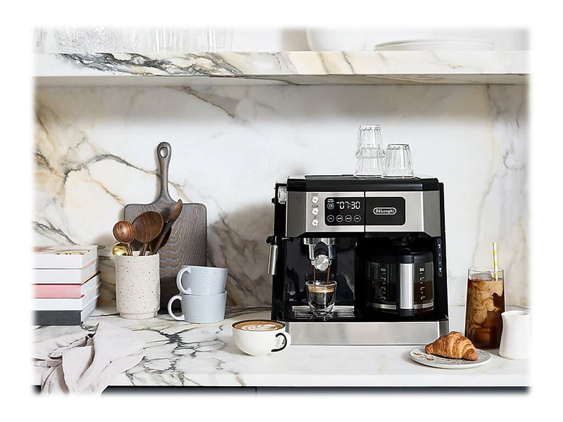 DeLonghi All-in-One 10-Cup Coffee and Espresso Machine Combination, Black/Stainless Steel (COM530M)