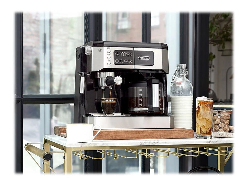 DeLonghi All-in-One 10-Cup Coffee and Espresso Machine Combination, Black/Stainless Steel (COM530M)