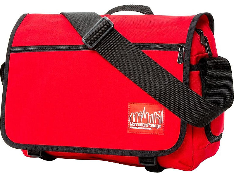 Manhattan Portage Red Label Delancey Fabric Messenger Bag, Red (1467 RED)