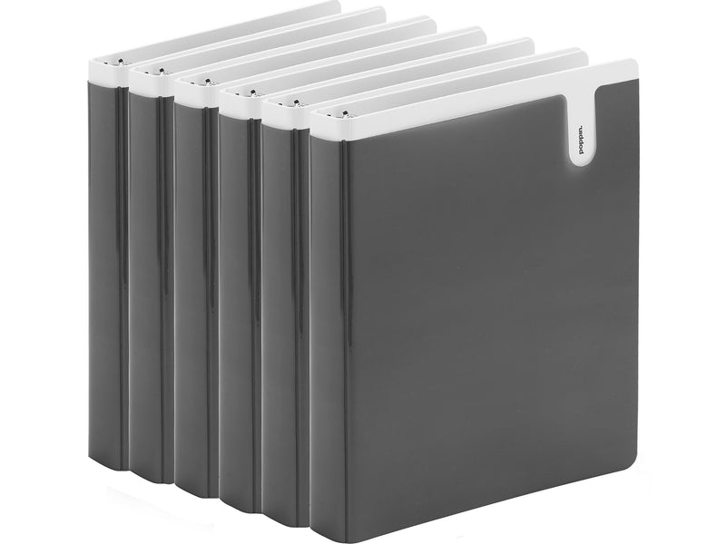 Poppin 1" 3-Ring Non-View Binders, D-Ring, Dark Gray, 6/Pack (108671)