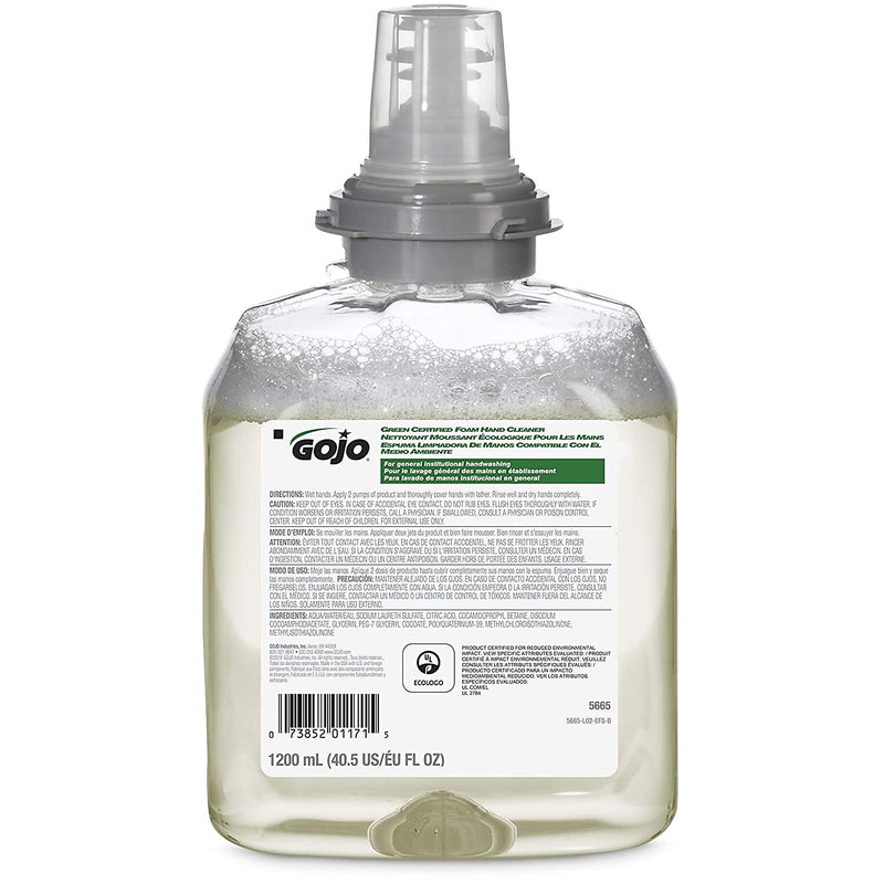 GOJO Green Certified Foaming Hand Soap Refill for TFX Dispenser, 1200 ml, 2/Carton (5665-02)