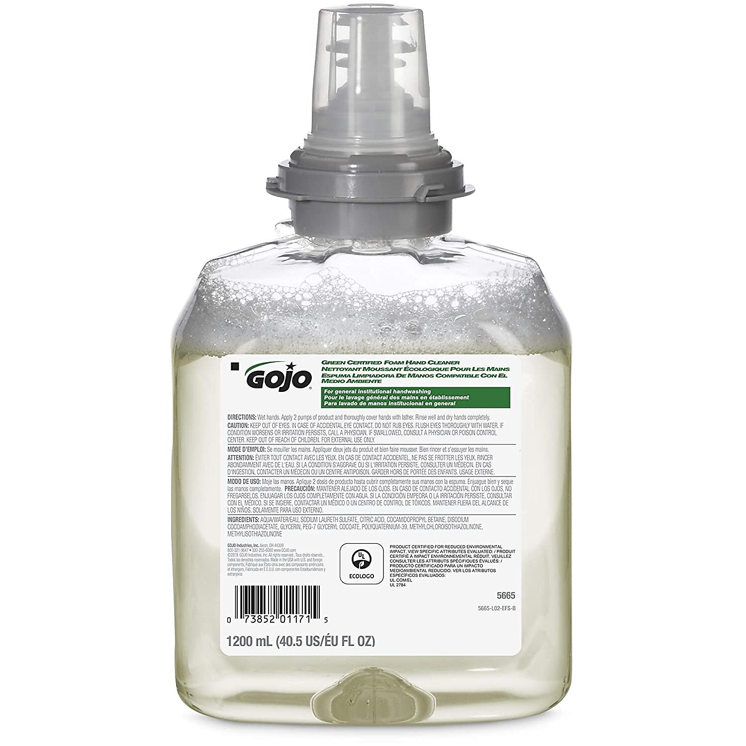 GOJO Green Certified Foaming Hand Soap Refill for TFX Dispenser, 1200 ml, 2/Carton (5665-02)