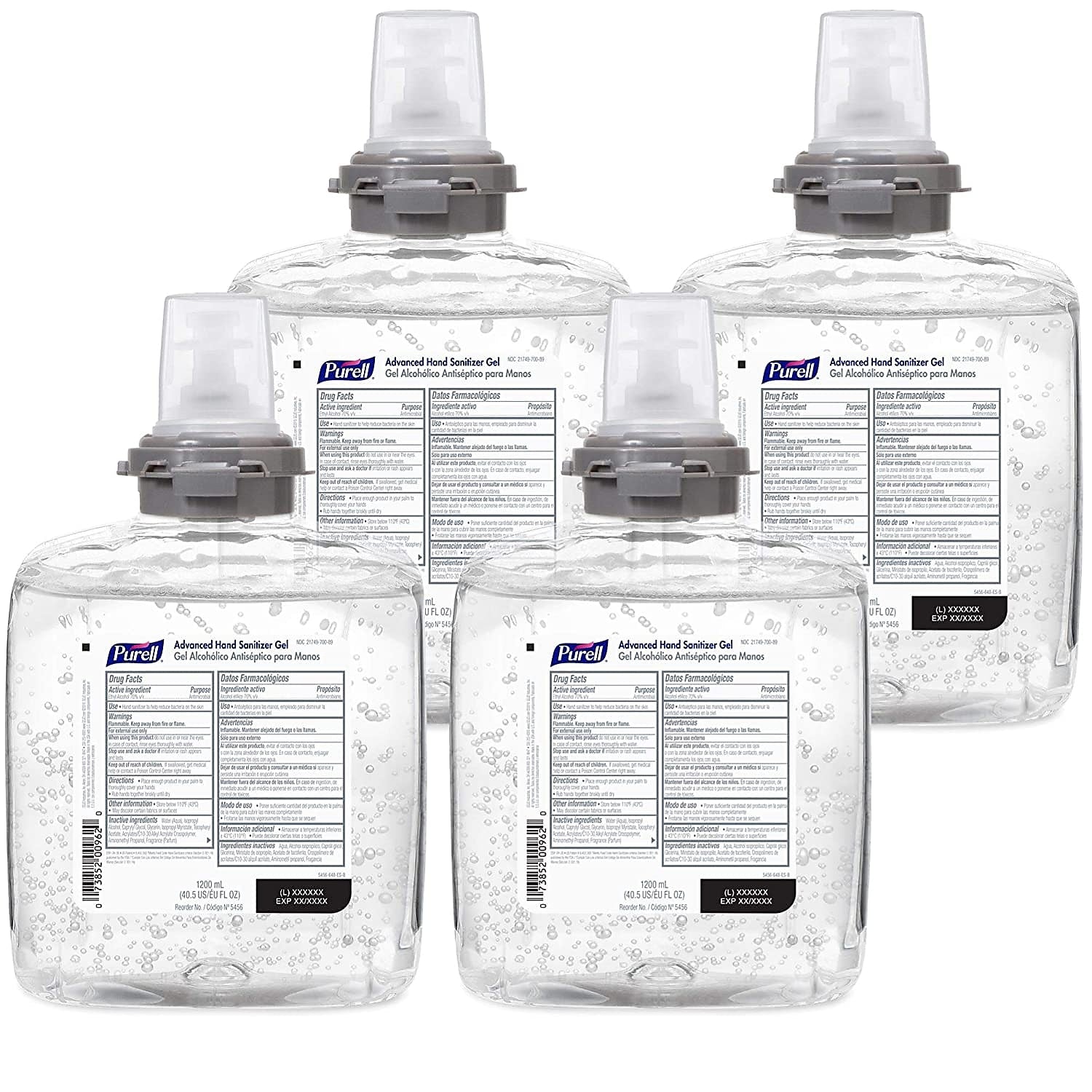 PURELL Advanced 70% Alcohol Gel Hand Sanitizer Refill for TFX Dispenser, 1200 mL., 4/Carton (5456-04)
