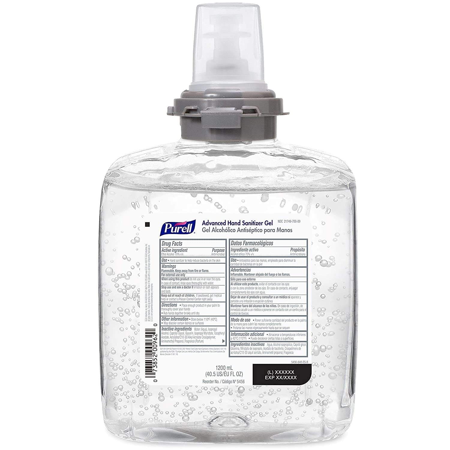 PURELL Advanced 70% Alcohol Gel Hand Sanitizer Refill for TFX Dispenser, 1200 mL., 4/Carton (5456-04)