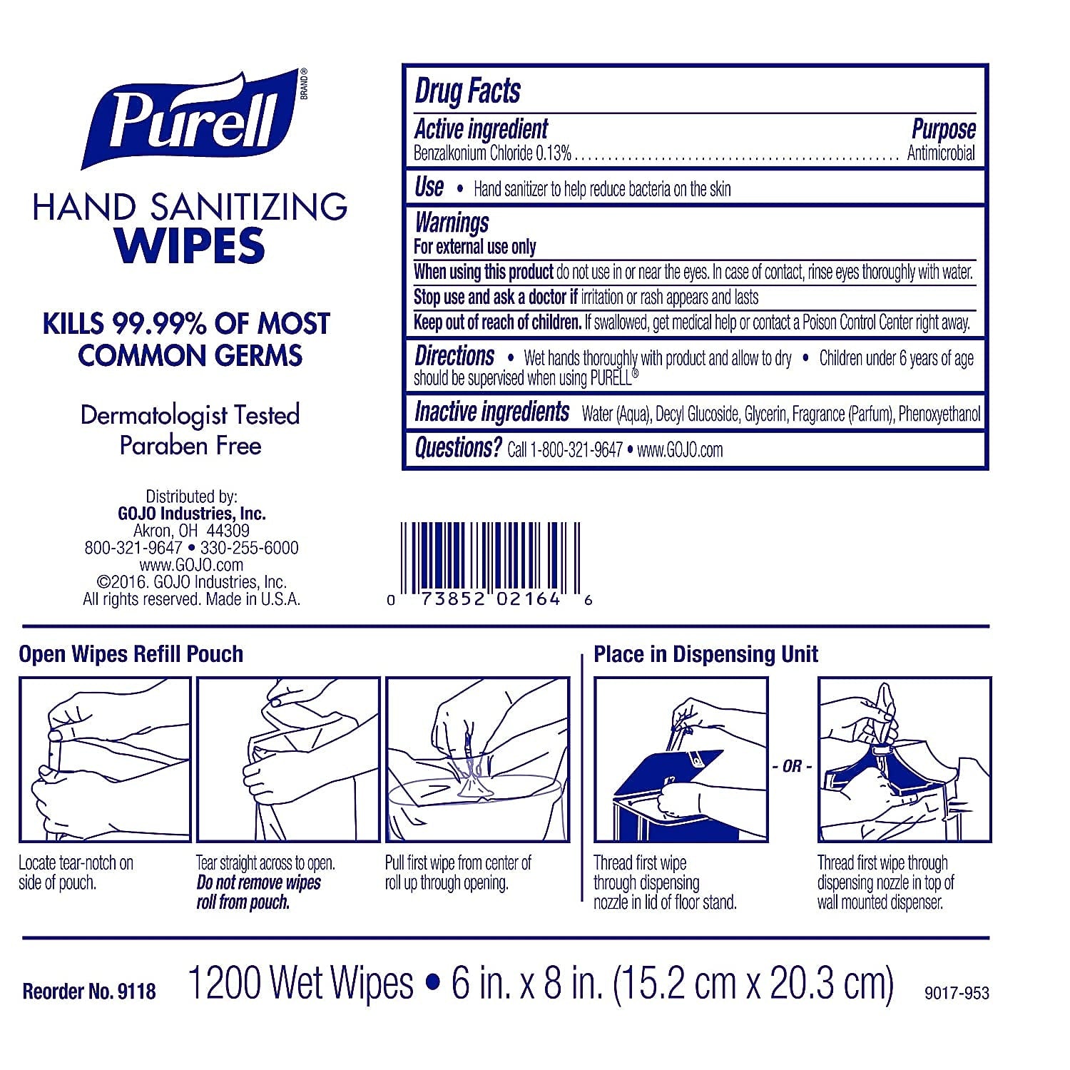 PURELL Hand Sanitizing Wipes Refill, 1200/Wipes, 2/Pack (9118-02)