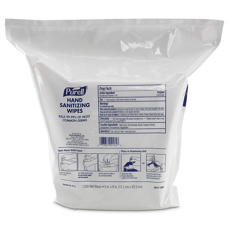PURELL Hand Sanitizing Wipes Refill, 1200/Wipes, 2/Pack (9118-02)