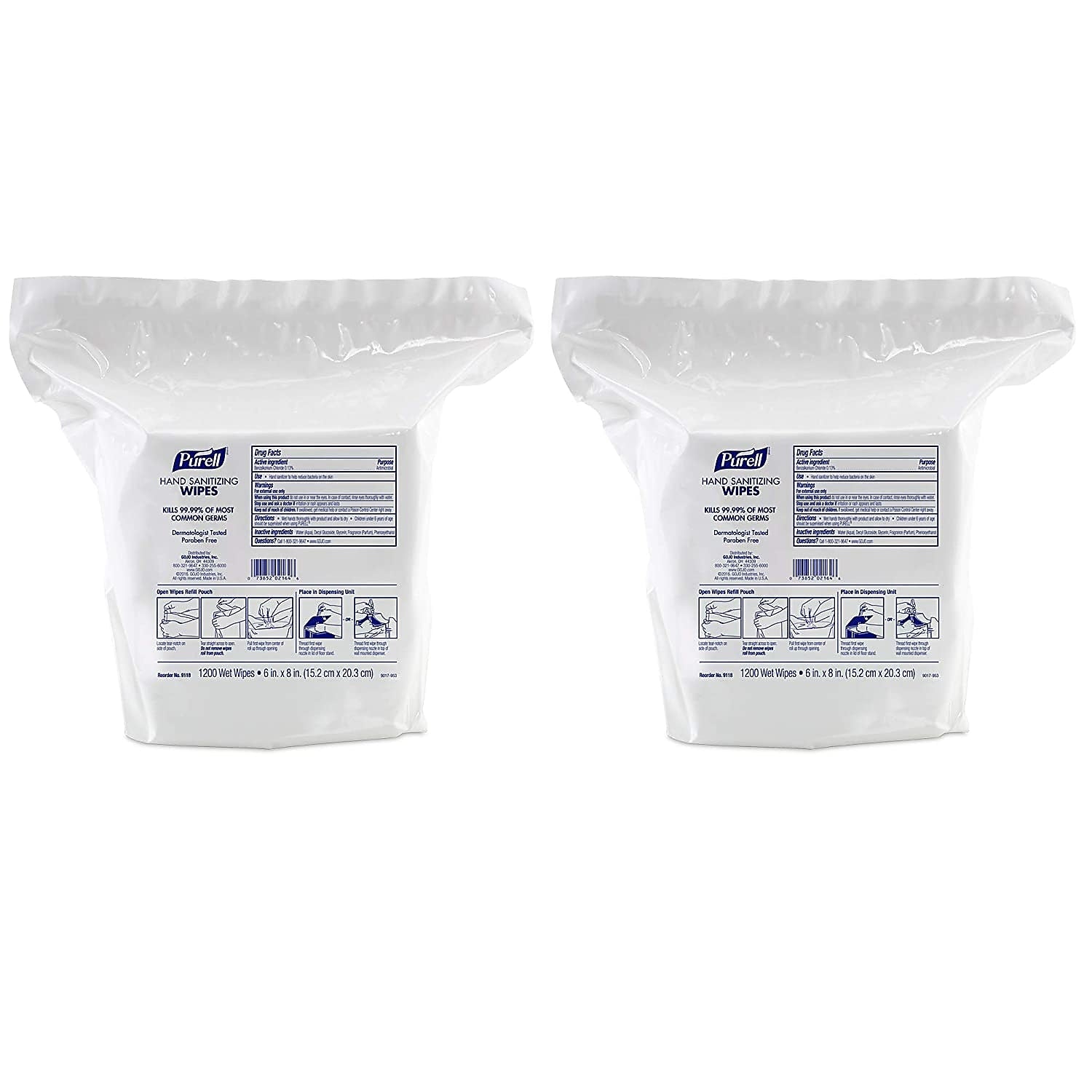 PURELL Hand Sanitizing Wipes Refill, 1200/Wipes, 2/Pack (9118-02)