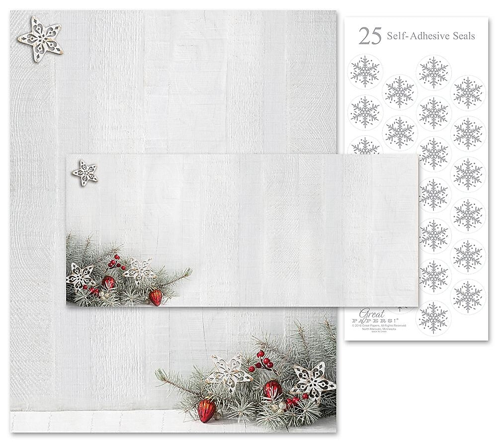 Great Papers! Holiday Stationery Kit, Woodsy Pine, 8.5" x 11" Letterhead, 9.5" x 4.25" Envelopes, 25/Pack (2017009KIT)