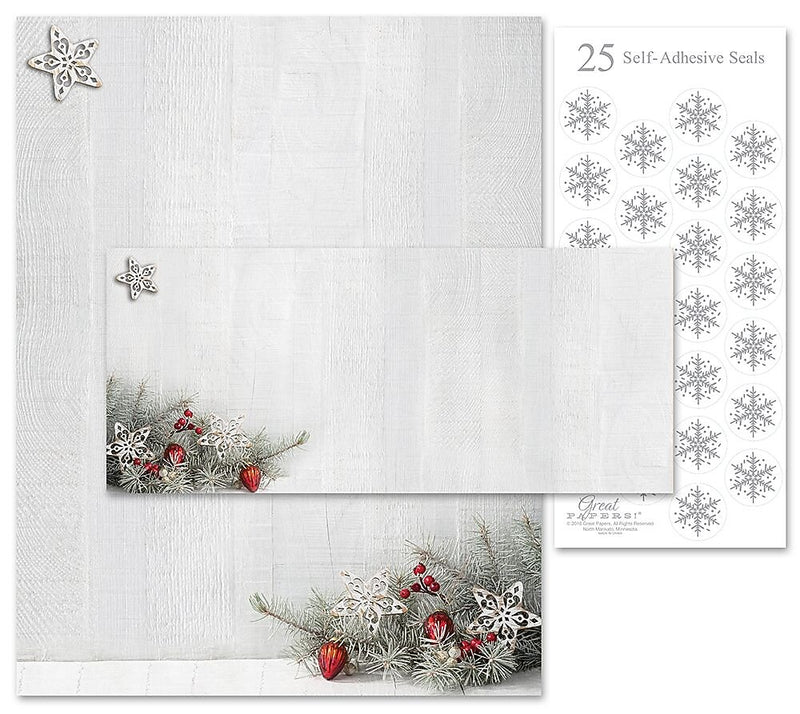 Great Papers! Holiday Stationery Kit, Woodsy Pine, 8.5" x 11" Letterhead, 9.5" x 4.25" Envelopes, 25/Pack (2017009KIT)