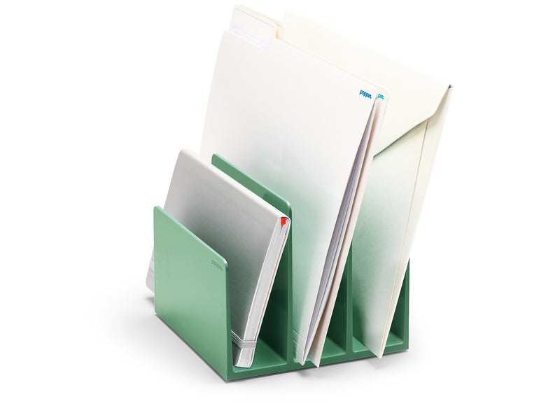 Poppin 3-Compartment Plastic File Sorter, Sage, 4/Kit (108688)