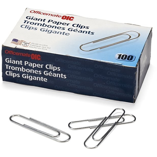 Officemate Jumbo Paper Clips, Silver, 100 Clips/Pack (99914QL)