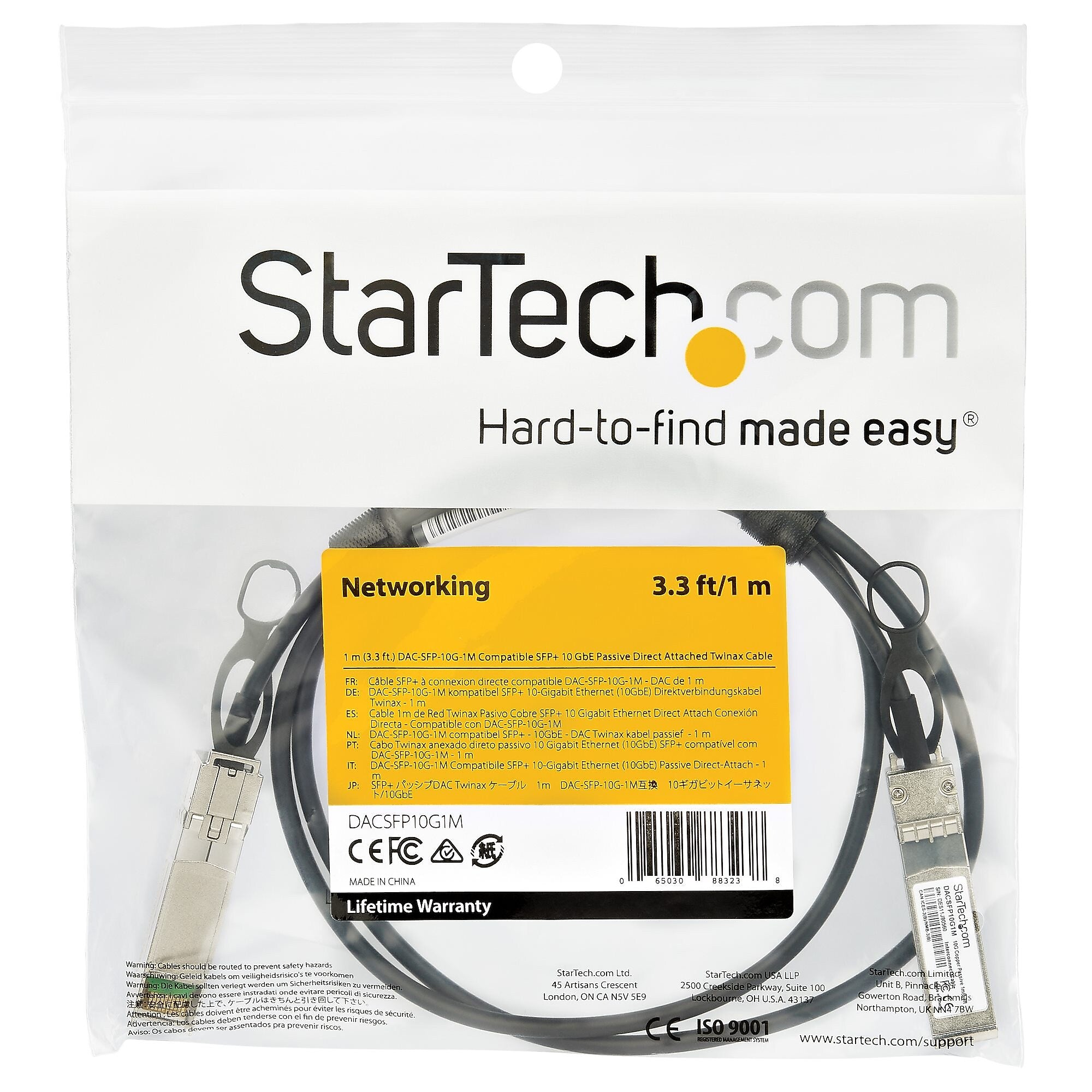 StarTech.com 1m SFP+ to SFP+ Direct Attach Cable for Dell EMC  DAC-SFP-10G-1M - 10GbE SFP+ Copper DAC 10 Gbps Passive Twinax