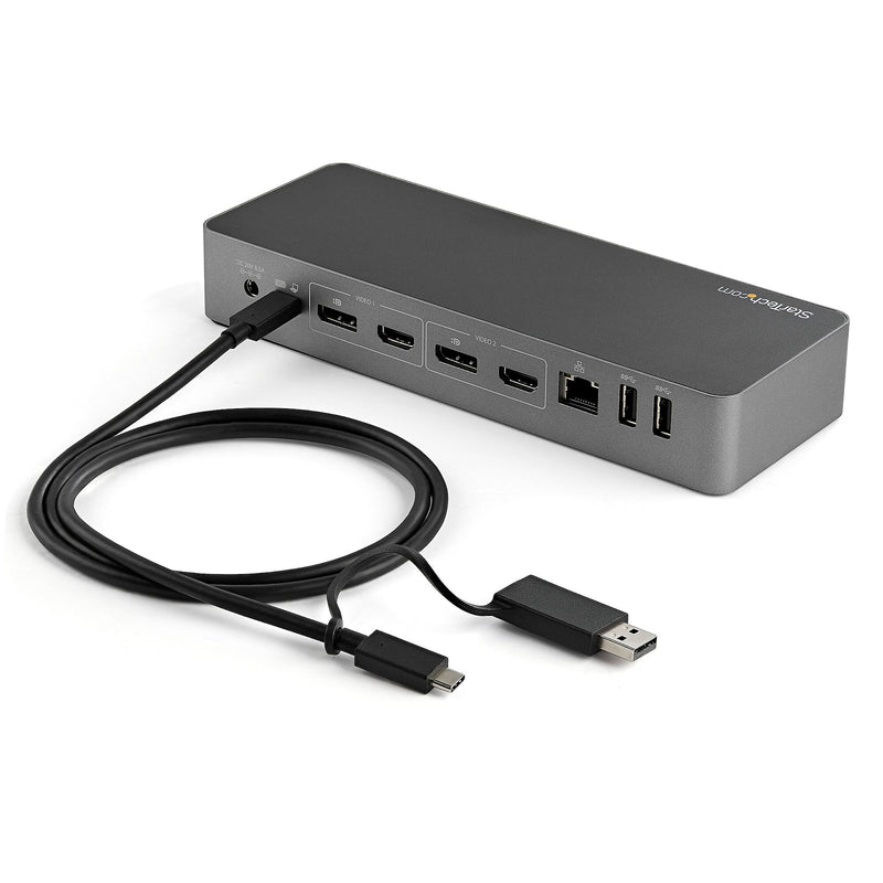 USB-C & USB-A Dock - Hybrid Universal Laptop Docking Station w/ 100W Power Delivery - Dual Monitor 4K 60Hz HDMI & DisplayPort