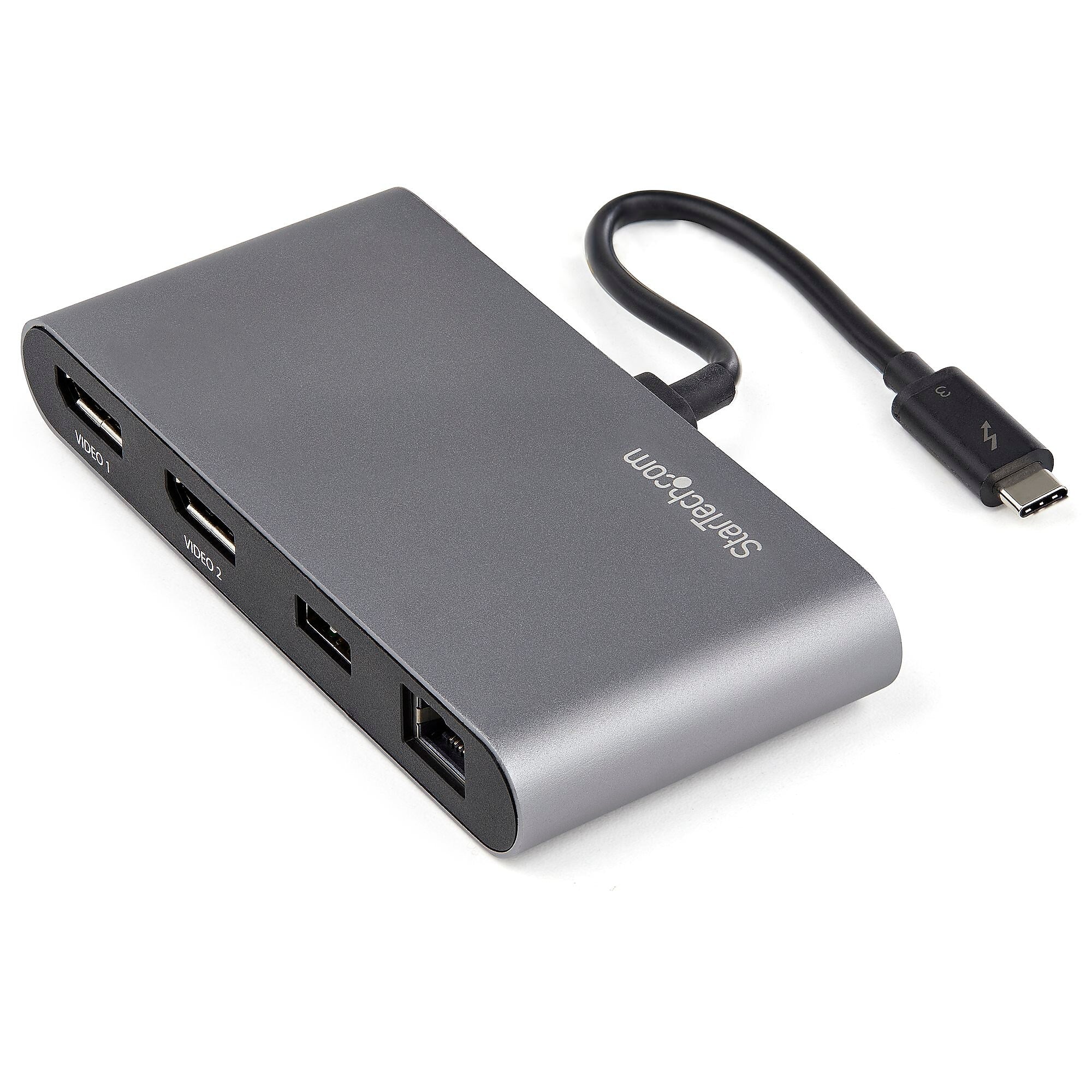 Thunderbolt 3 Mini Dock - Portable Dual Monitor TB3 Docking Station DisplayPort 4K 60Hz - 1x USB-A, GbE - 28cm (11") Cable