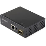 Industrial Fiber to Ethernet Media Converter - 1Gbps SFP to RJ45/CAT6 - SM/MM Fiber to Copper Gigabit Network IP-30 12V Input