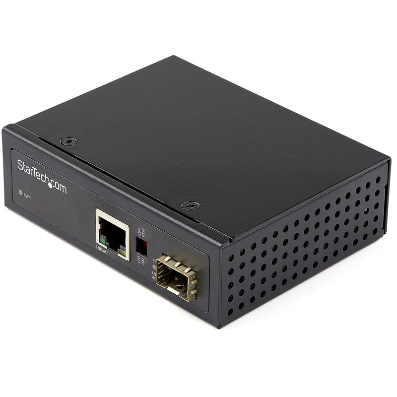 Industrial Fiber to Ethernet Media Converter - 1Gbps SFP to RJ45/CAT6 - SM/MM Fiber to Copper Gigabit Network IP-30 12V Input
