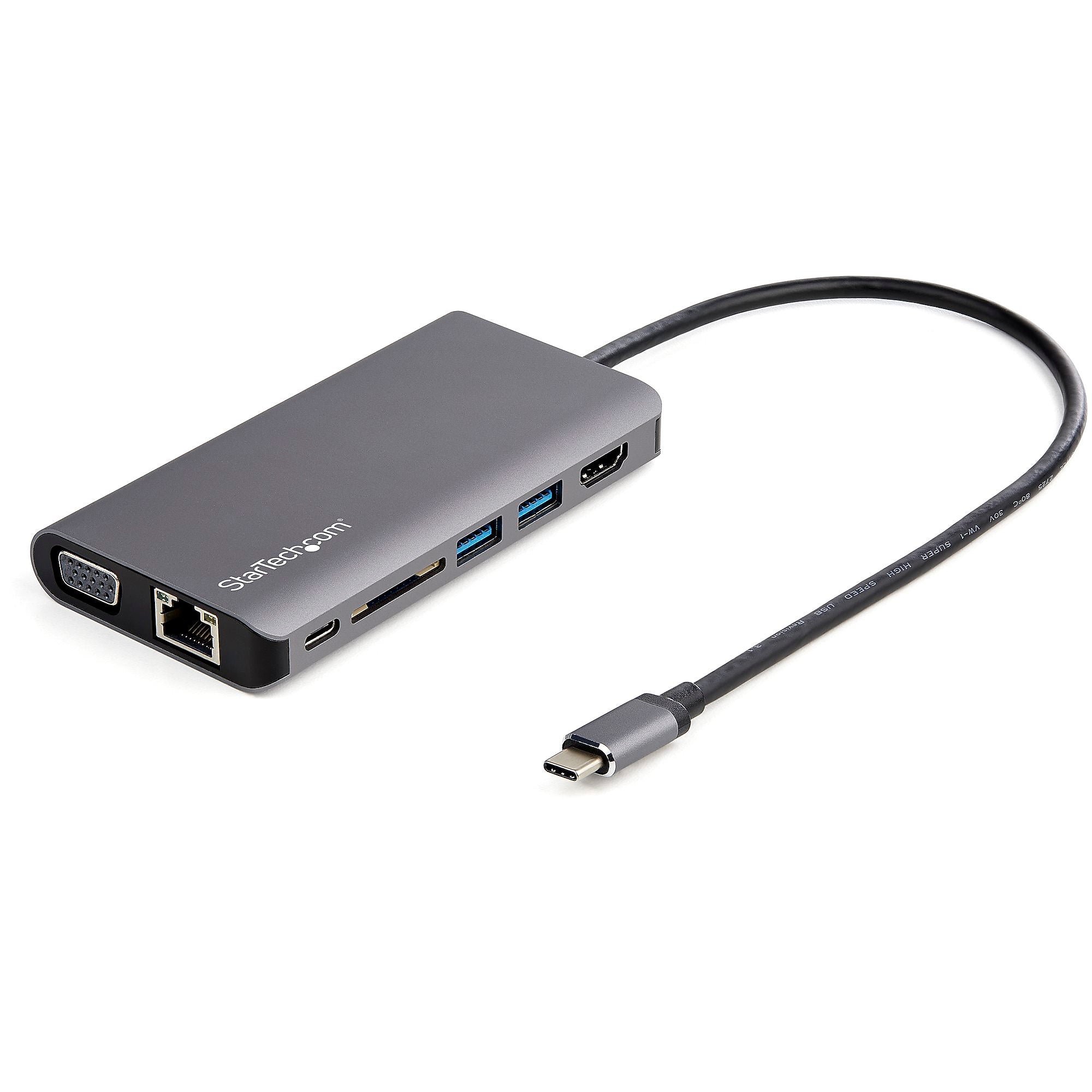 StarTech.com USB-C to HDMI/VGA/USB-A/MicroSD/SD/GbE/Audio Multiport Adapter, Male to Female, 100W PD, Mini Dock (DKT30CHVAUSP)