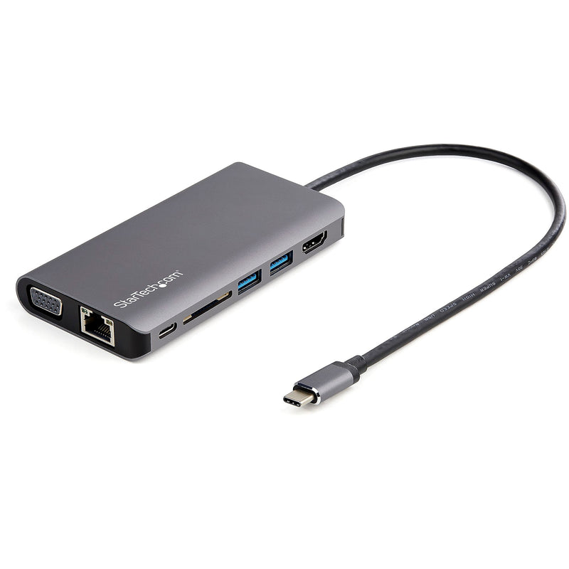 StarTech.com USB-C to HDMI/VGA/USB-A/MicroSD/SD/GbE/Audio Multiport Adapter, Male to Female, 100W PD, Mini Dock (DKT30CHVAUSP)