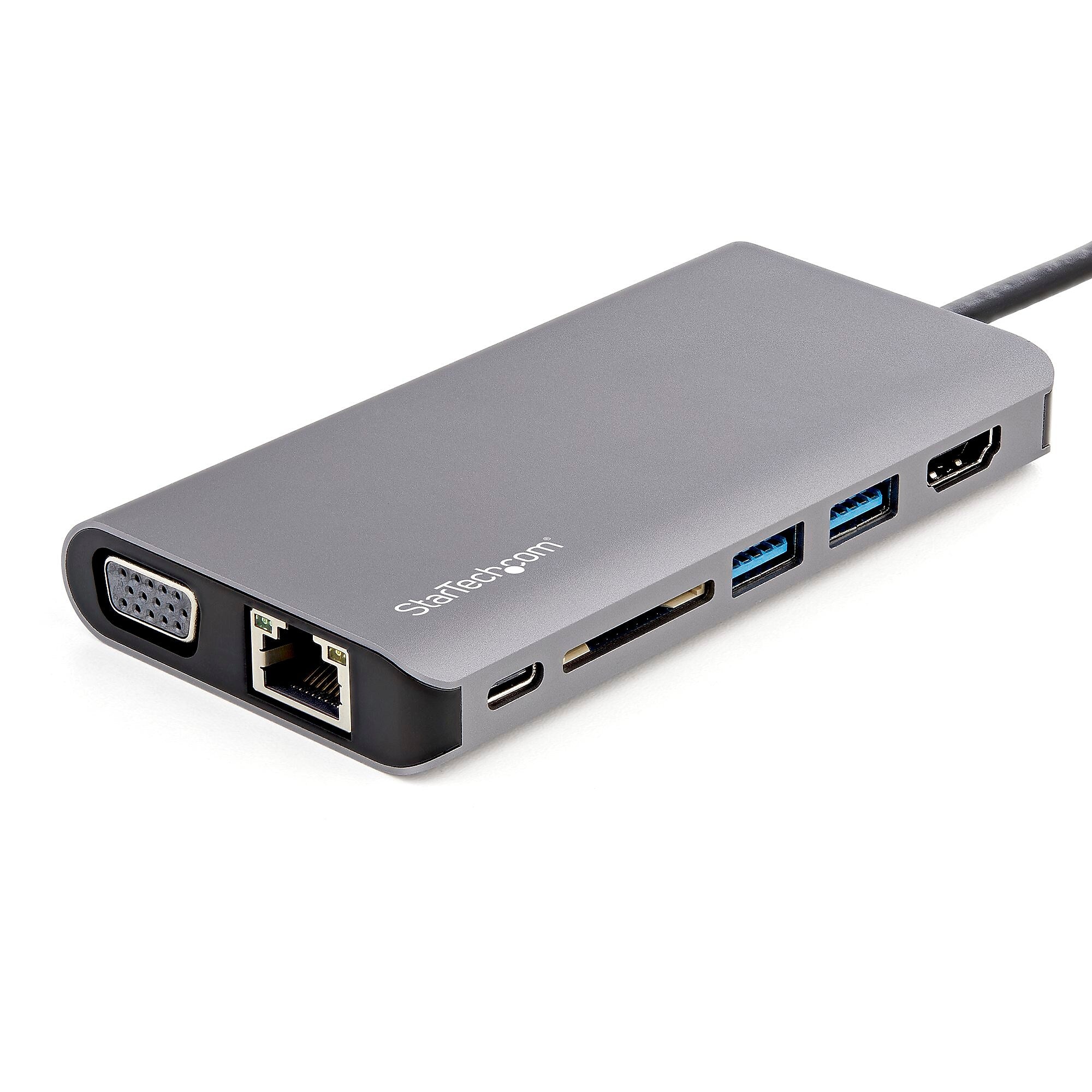 StarTech.com USB-C to HDMI/VGA/USB-A/MicroSD/SD/GbE/Audio Multiport Adapter, Male to Female, 100W PD, Mini Dock (DKT30CHVAUSP)