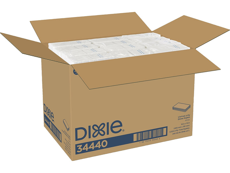 Dixie Dinner Napkin, 2-ply, White, 3024 Napkins/Pack (34440CT)