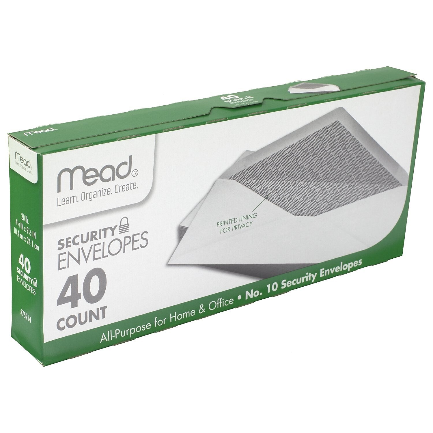 Mead Security Tinted #10 Business Envelopes, 4-1/8" x 9-1/2", White, 40/Pack (75214)