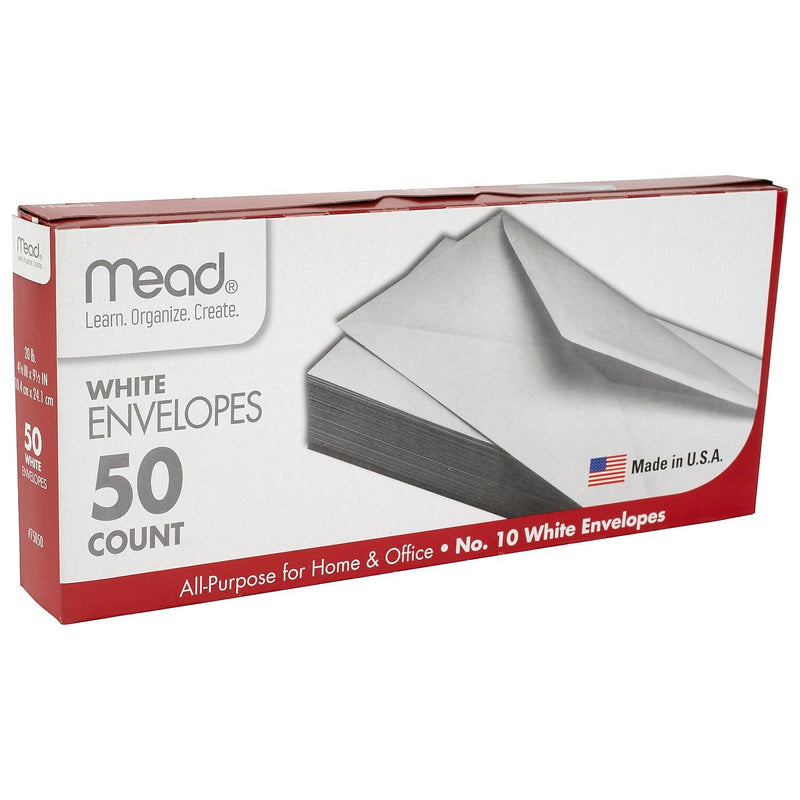 Mead #10 Business Envelopes, 4-1/8" x 9-1/2", White, 50/Pack (75050)