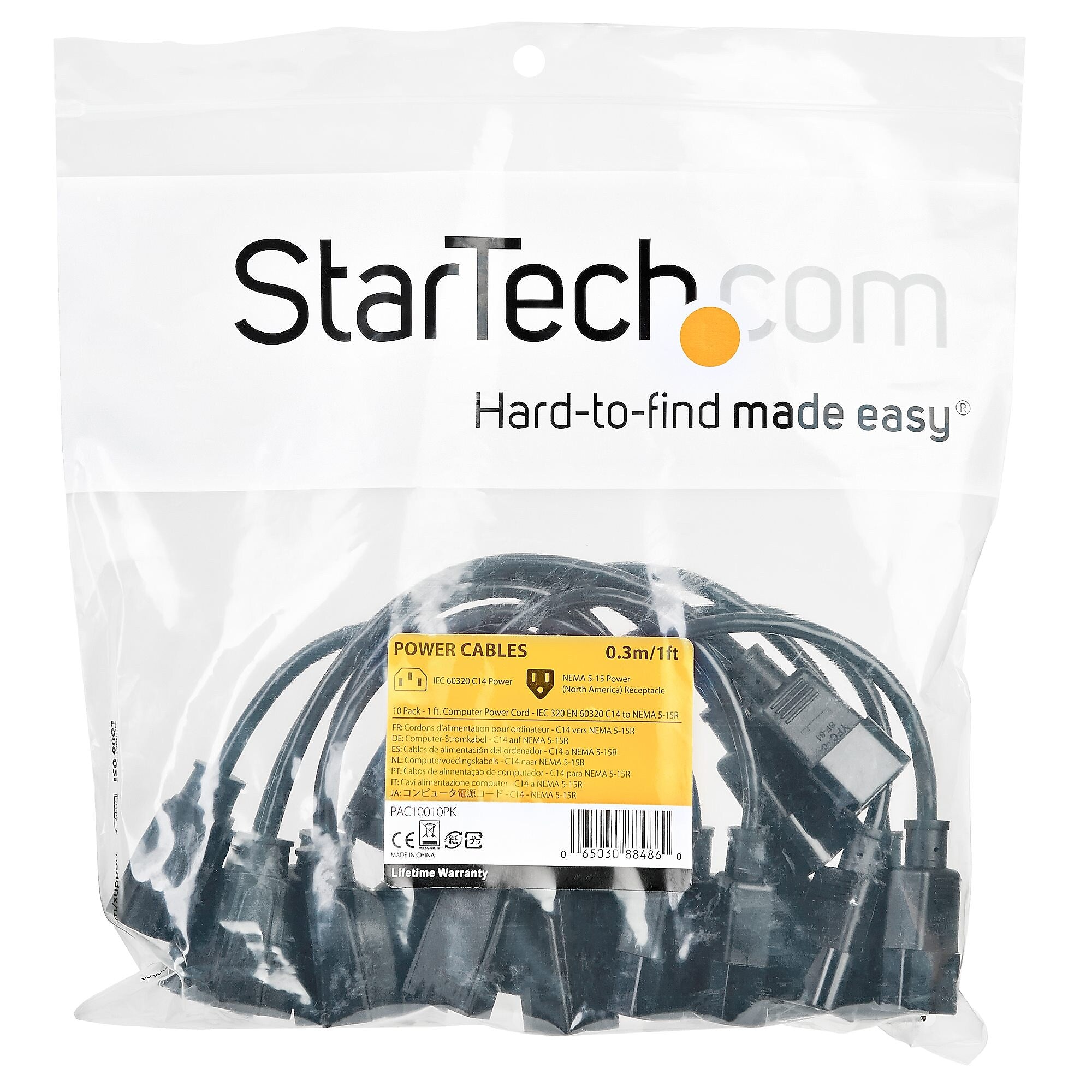 1 ft. Computer Power Cord - 10-Pack