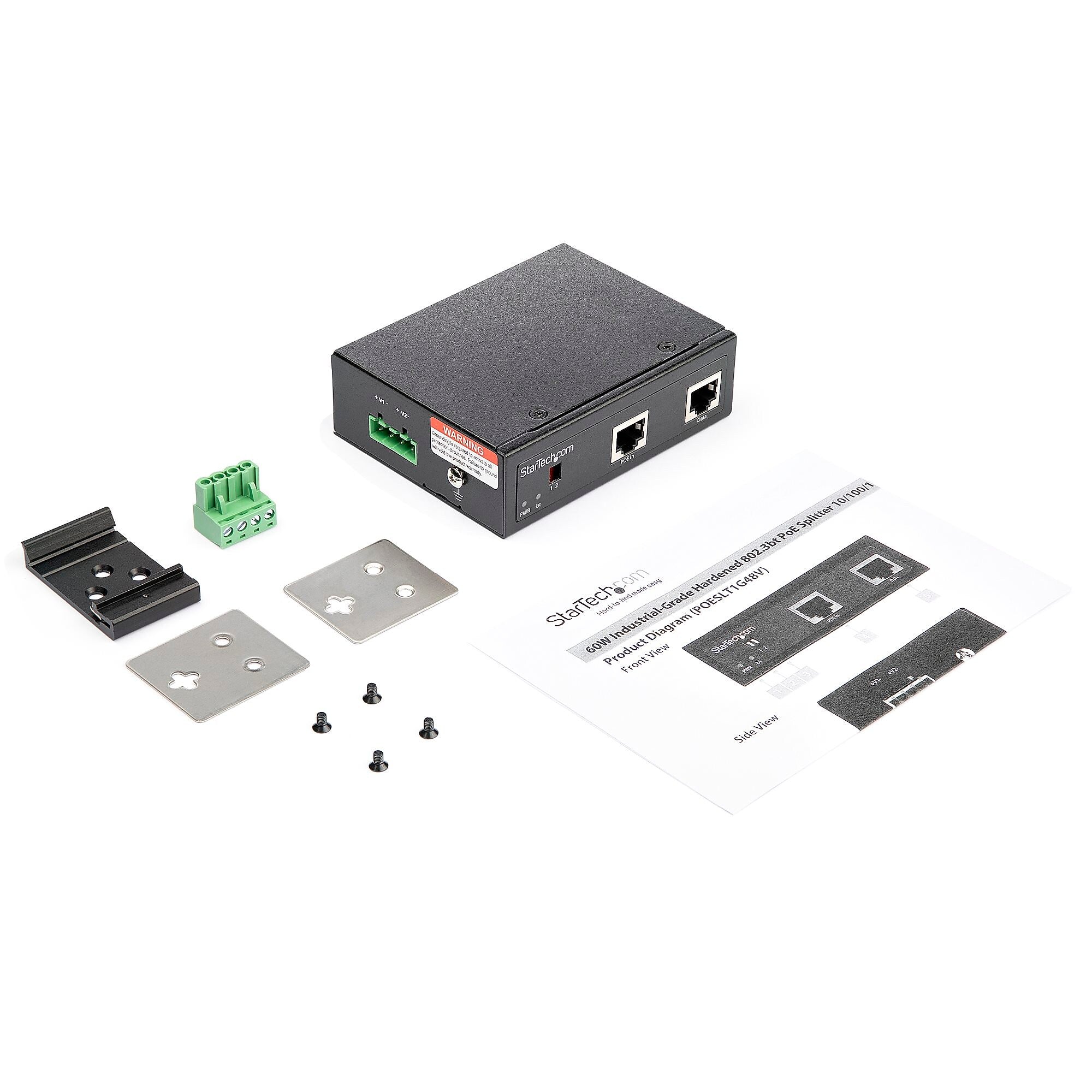 Industrial Gigabit PoE Splitter - 90W Power over Ethernet PoE++ Splitter - 12-48V DC Splitter 802.3bt Ultra PoE -40C to +75C