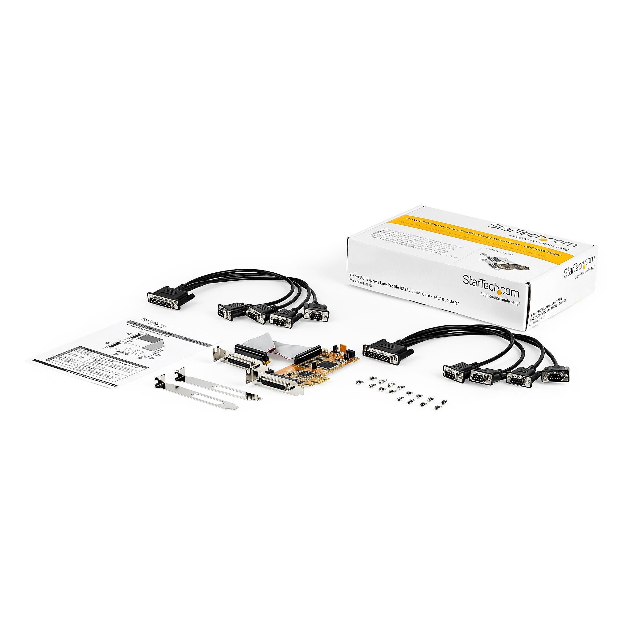 8-Port PCI Express RS232 Serial Adapter Card -PCIe to Serial DB9 Controller 16C1050 UART - Low Profile - 15kV ESD - Win/Linux
