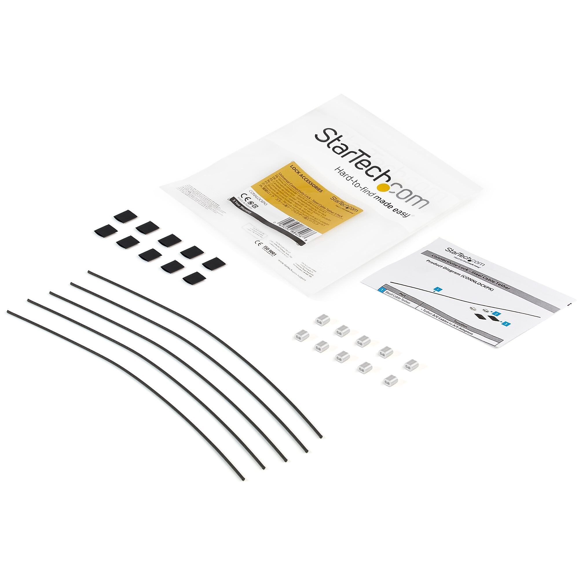 5-Pack Security Cable Tethers for Adapters & Dongles - Universal Cable Tether Kit - Steel Tether Cable Lock - Anti-Theft
