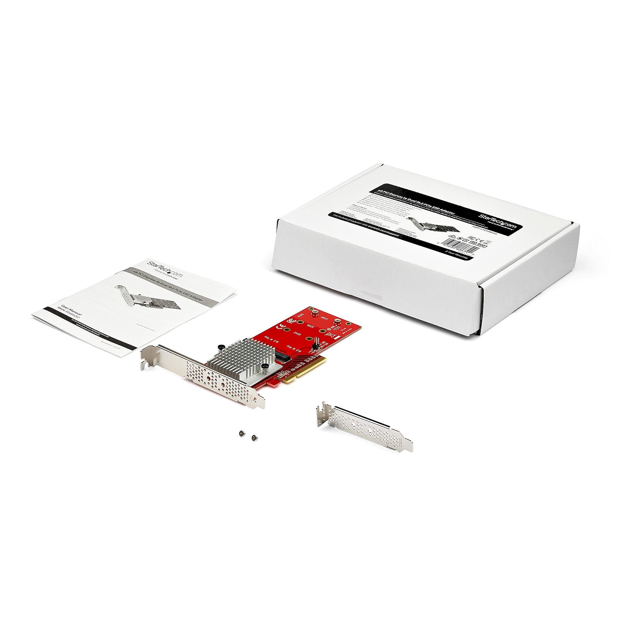 Dual M.2 PCIe SSD Adapter Card - x8 / x16 Dual NVMe or AHCI M.2 SSD to PCI Express 3.0 - M.2 NGFF PCIe (m-key) Compatible