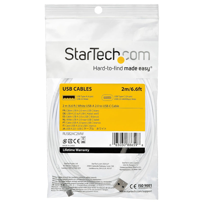 2m USB A to USB C Charging Cable, Male to Male