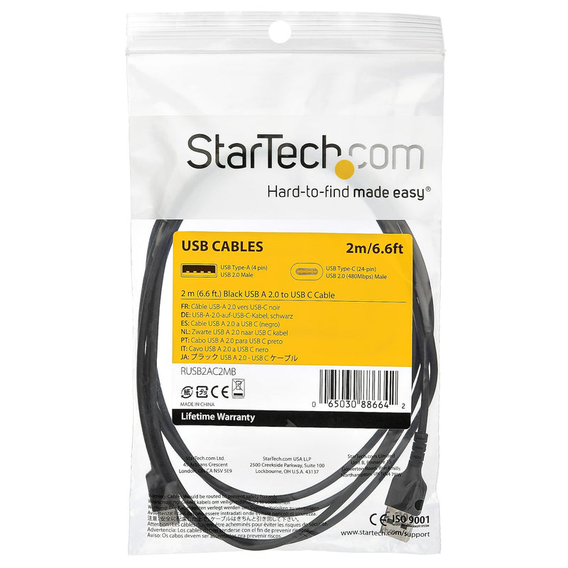 StarTech 6.6' USB-A to USB-C Power Cable, Male to Male, Black (RUSB2AC2MB)