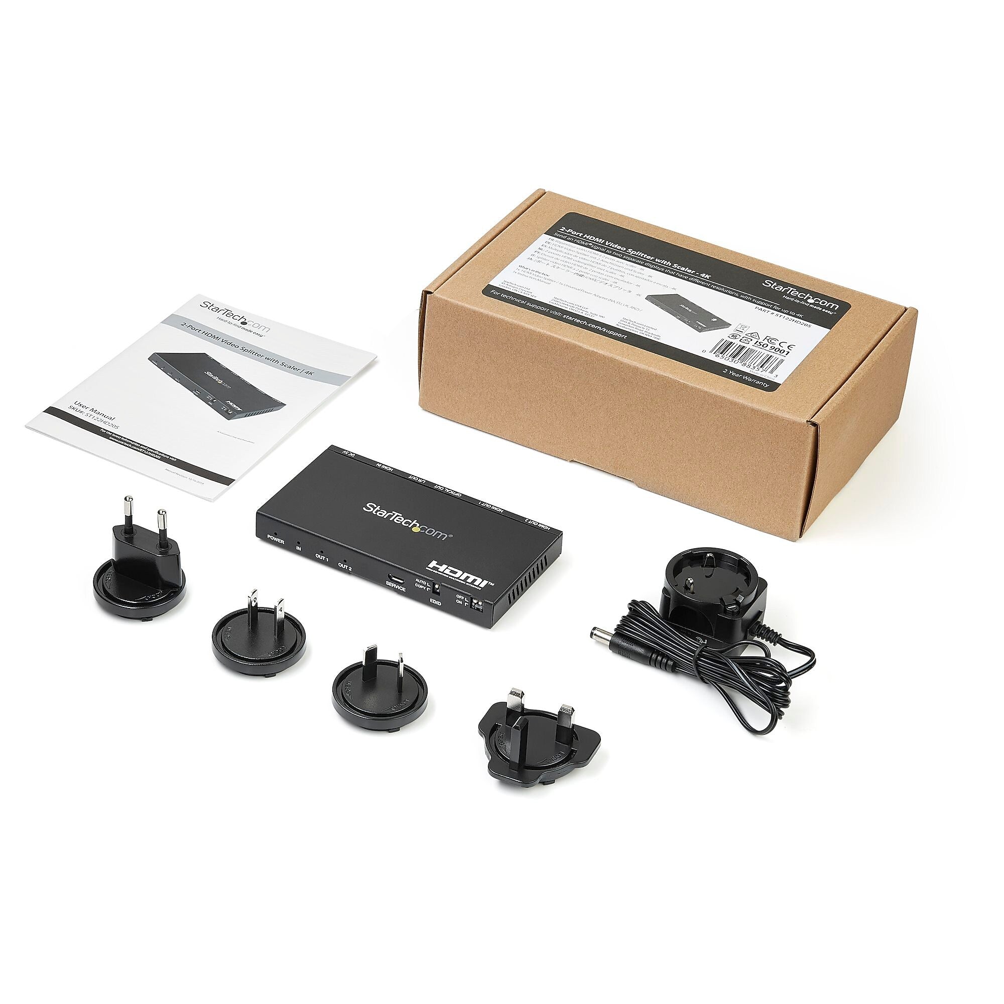 2-Port HDMI Splitter (1x2), 4K 60Hz UHD HDMI 2.0 Audio Video Splitter w/ Scaler and Audio Extractor, EDID Copy, TV/Projector