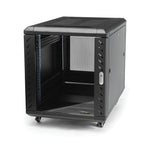 15U 19" Server Rack Cabinet - 4 Post Adjustable Depth (6-32") Locking Knock Down Enclosure - Mobile w/Glass Door & Casters