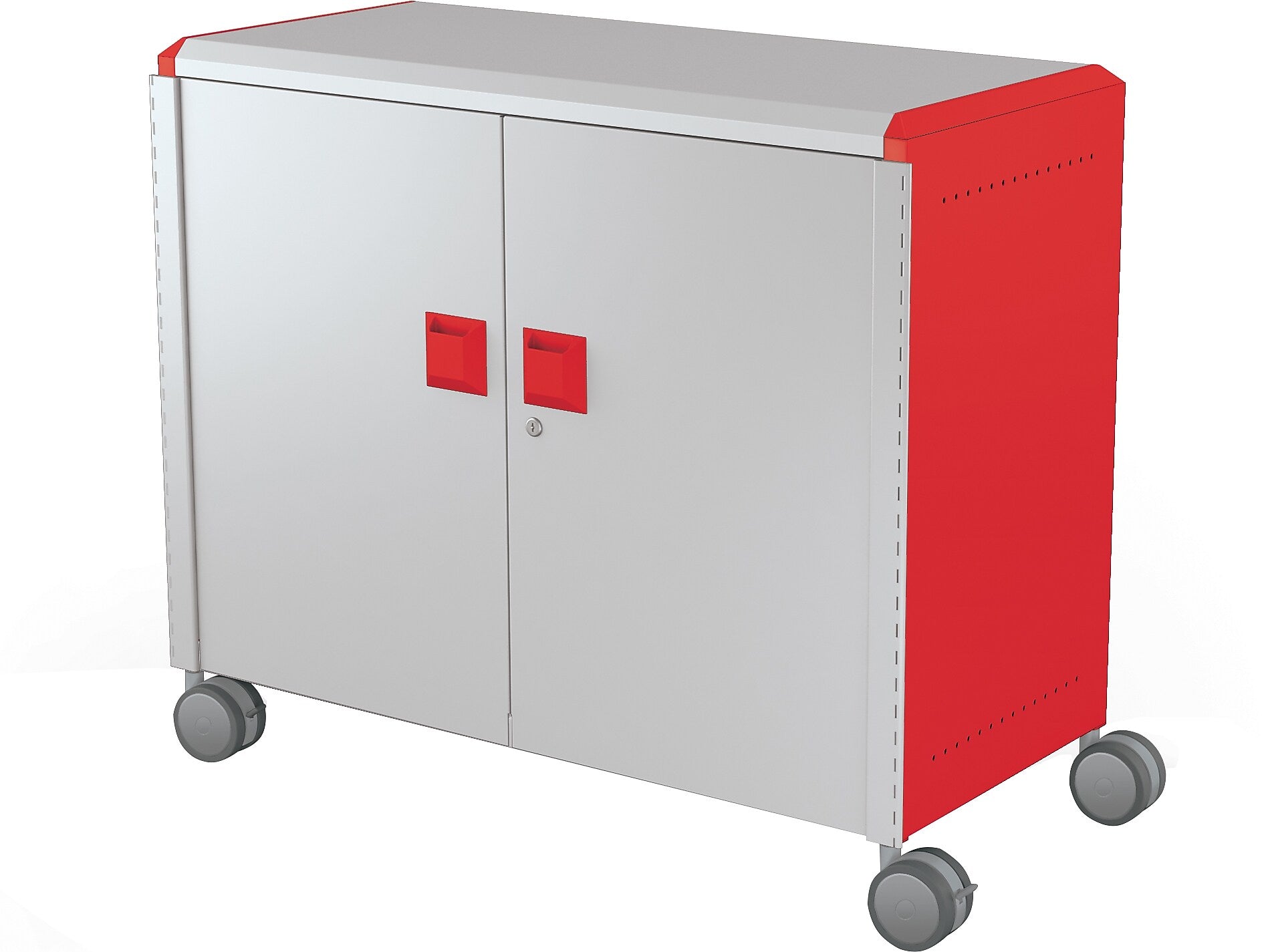 MooreCo Compass Maxi H2 Mobile 9-Section Storage Cabinet, 36.13"H x 41.88"W x 19.13"D, Platinum/Red Metal (B3A1C2E1X0)