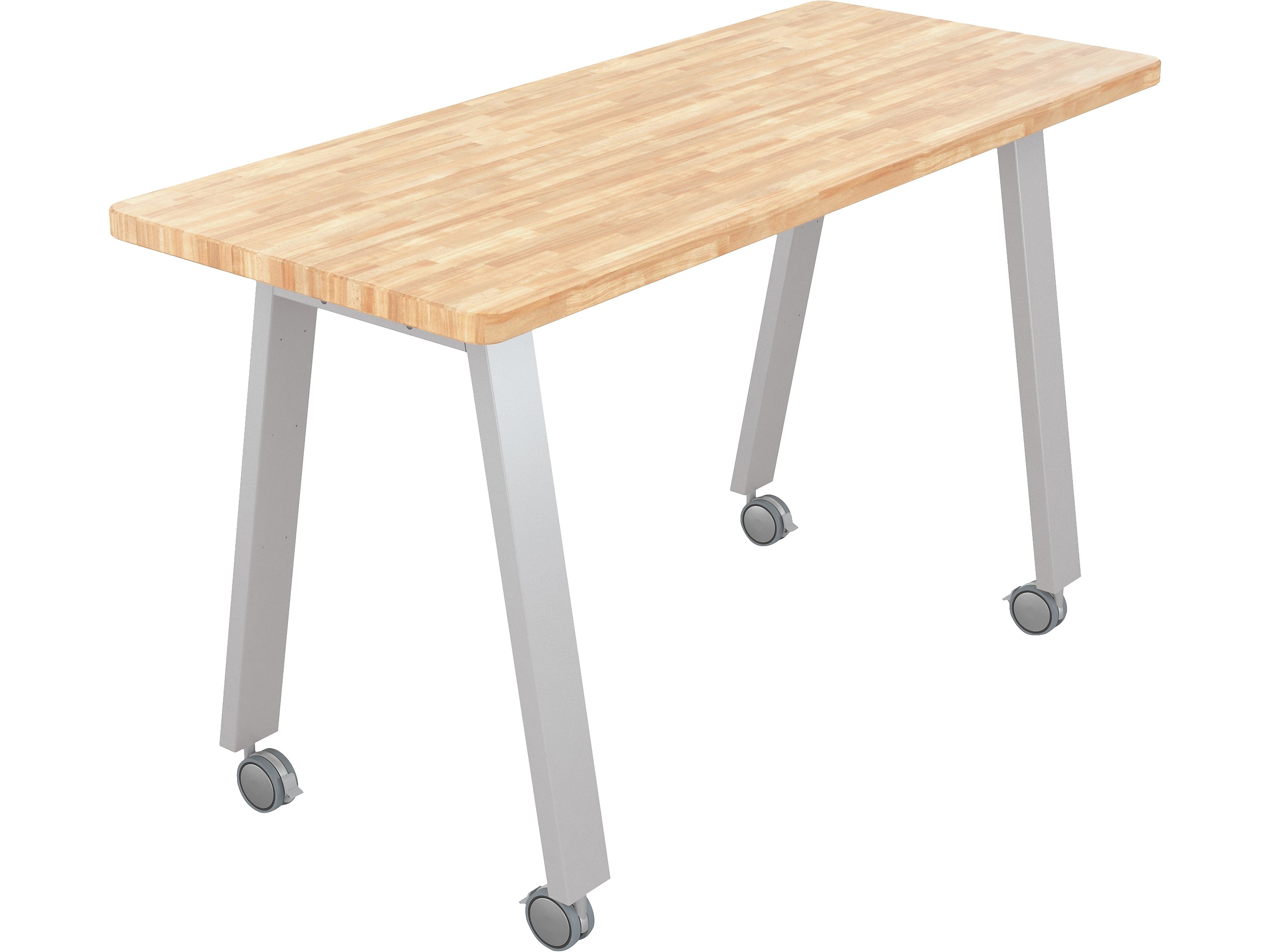 MooreCo Compass Makerspace 72" Table with Butcher Block, Beige/Platinum (91696-B-BUTCHER)