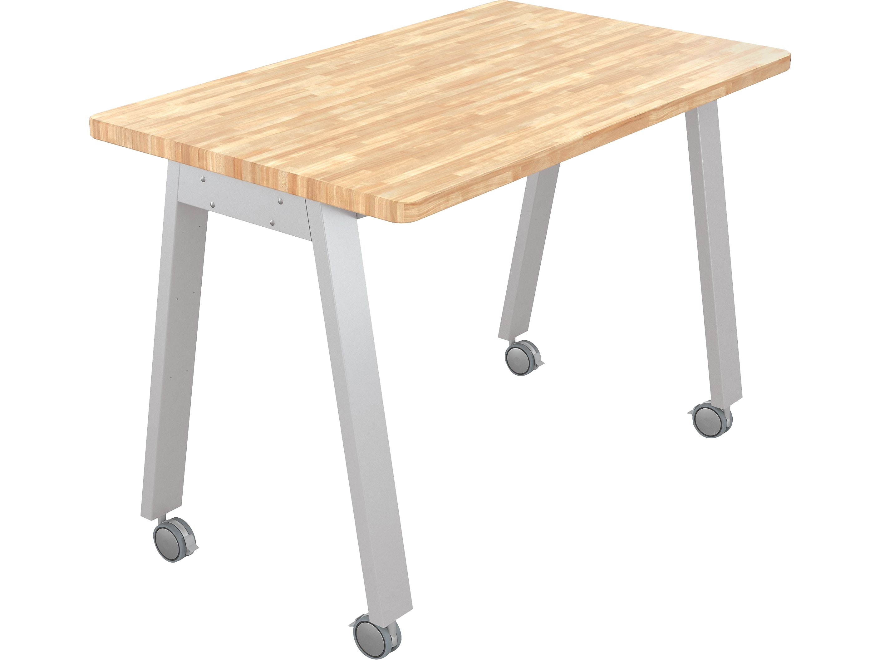 MooreCo Compass Makerspace 60" Table with Butcher Block, Beige/Platinum (91696-C-BUTCHER)