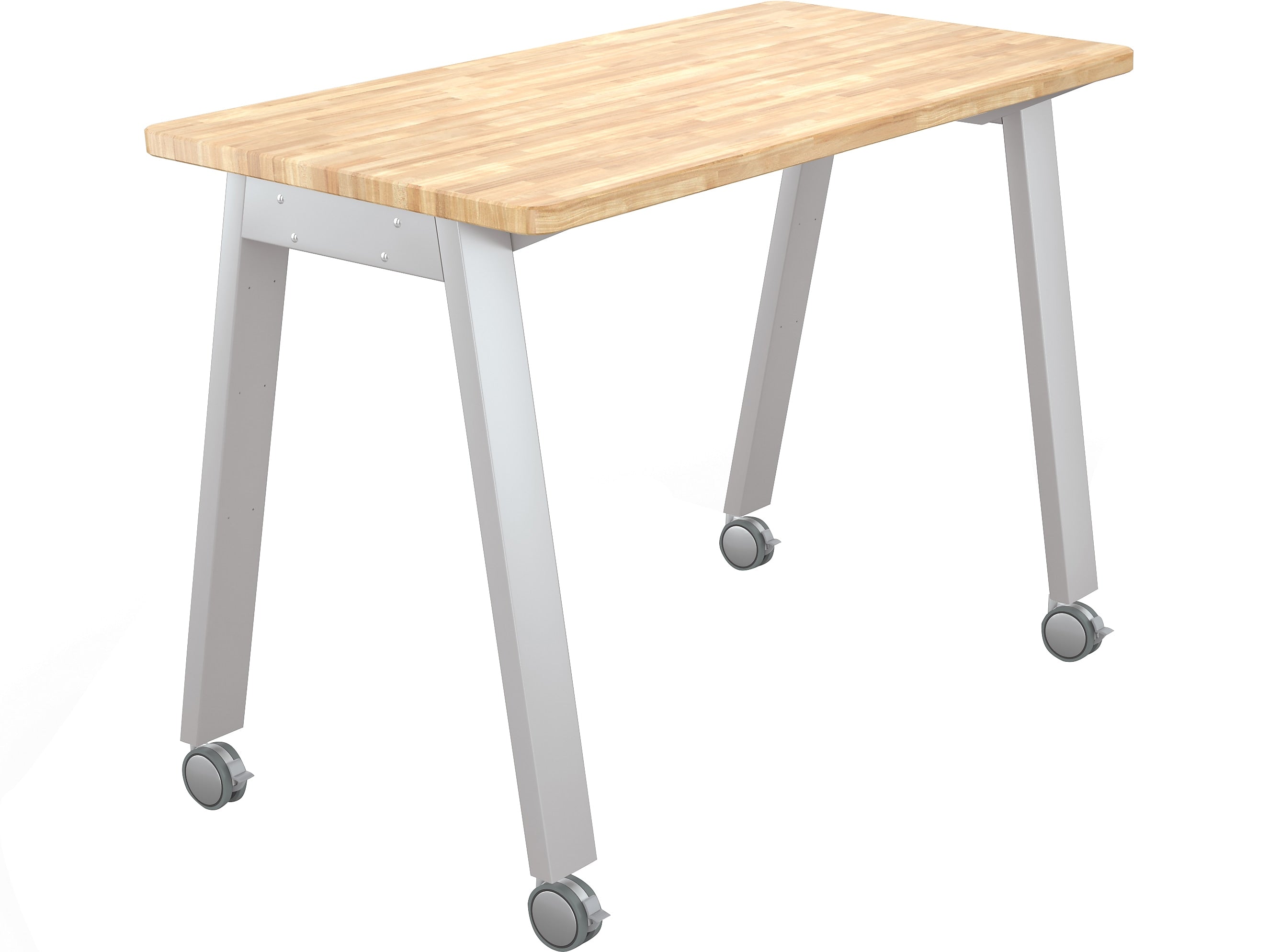 MooreCo Compass Makerspace 60" Table with Butcher Block, Beige/Platinum (91696-A-BUTCHER)