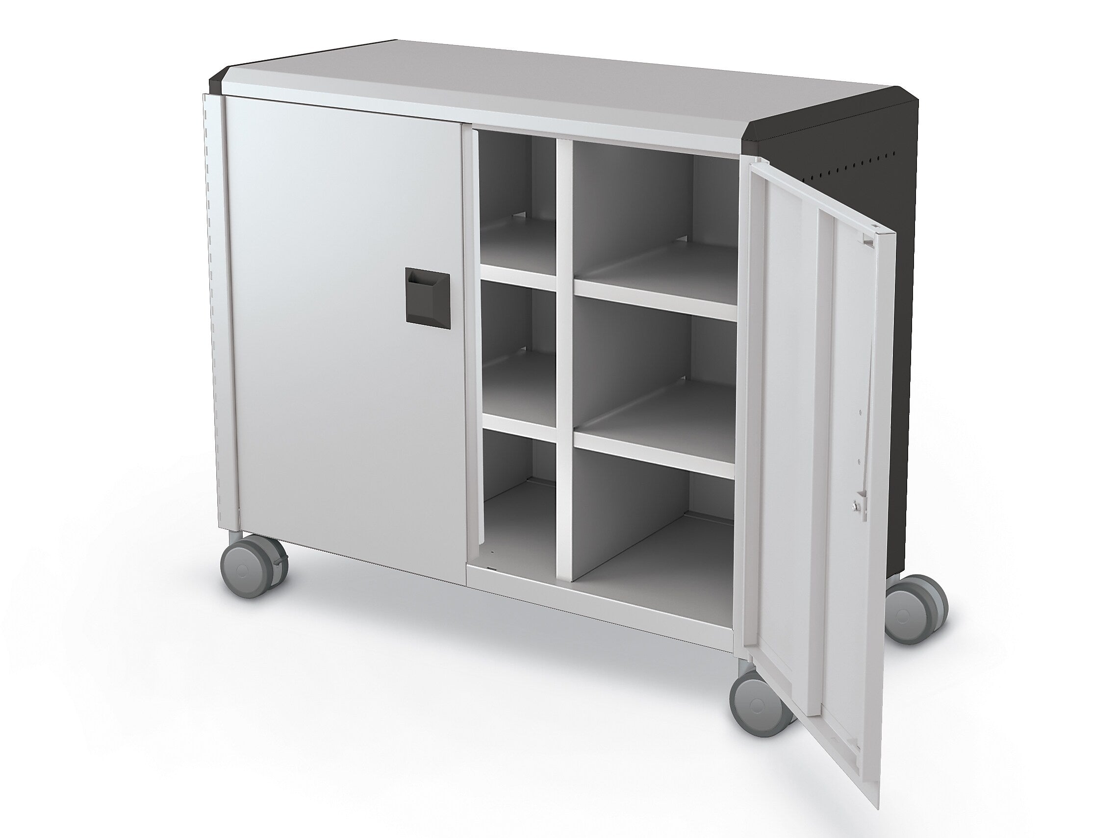 MooreCo Compass Maxi H2 Mobile 9-Section Storage Cabinet, 36.13"H x 41.88"W x 19.13"D, Platinum/Black Metal (B3A1A2E1X0)