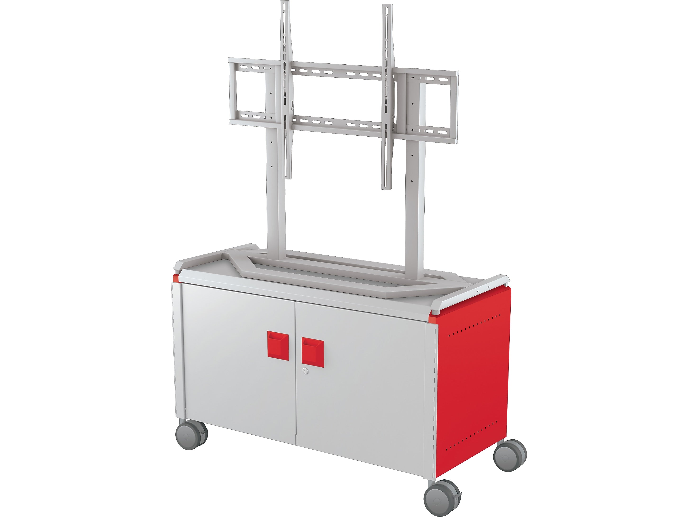MooreCo Compass Maxi H1 Mobile 2-Section Storage Cabinet, 25.88"H x 41.88"W x 19.13"D, Platinum/Red Metal (A3A1C2D1A0)