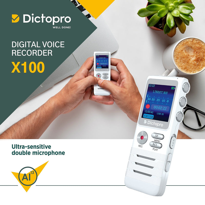 Treblab X100 DICTOPRO HD Digital Voice Recorder With Double Microphone