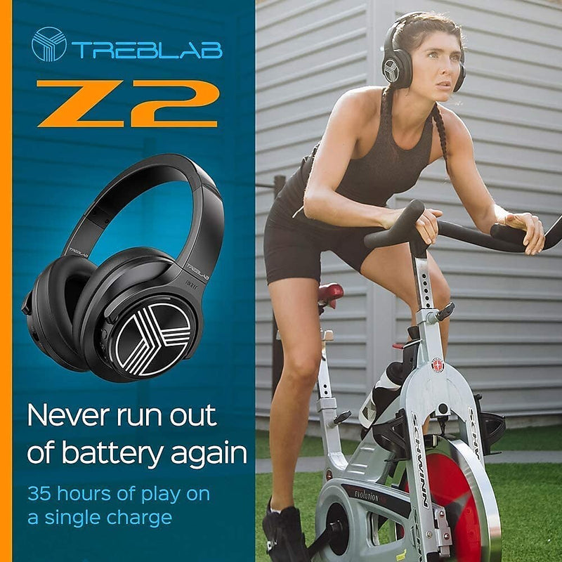 Treblab Z2 Wireless Active Noise Canceling Over-Ear Headphones, Bluetooth, Black (Z2-B)