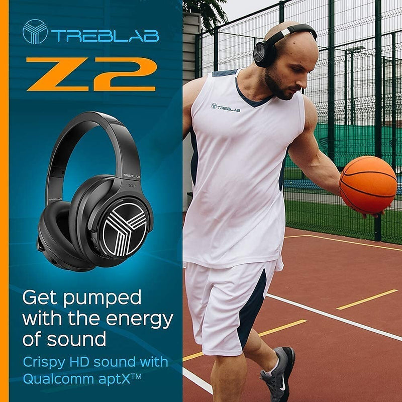 Treblab Z2 Wireless Active Noise Canceling Over-Ear Headphones, Bluetooth, Black (Z2-B)