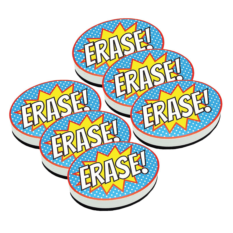 Ashley Productions Magnetic Whiteboard Eraser, Superhero Erase!, Pack of 6 (ASH10051-6)